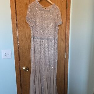 Adrianna Papell Champagne Sequin Short-Sleeve Maxi Gown